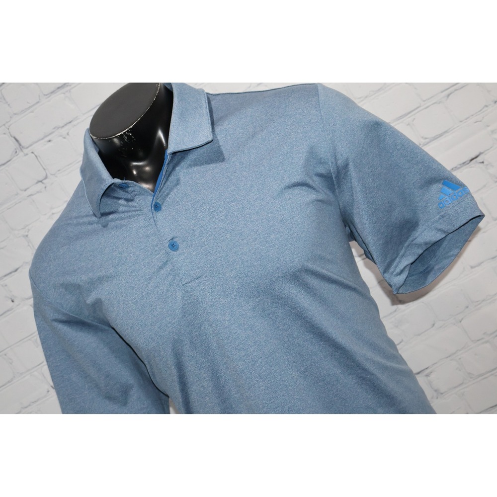 Adidas Polo Mens Large Blue Short Sleeve Golf Athletic Shirt Polyester
